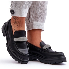 PG1 Arickas Chunky Black Leather Loafers med utsmyckning svart