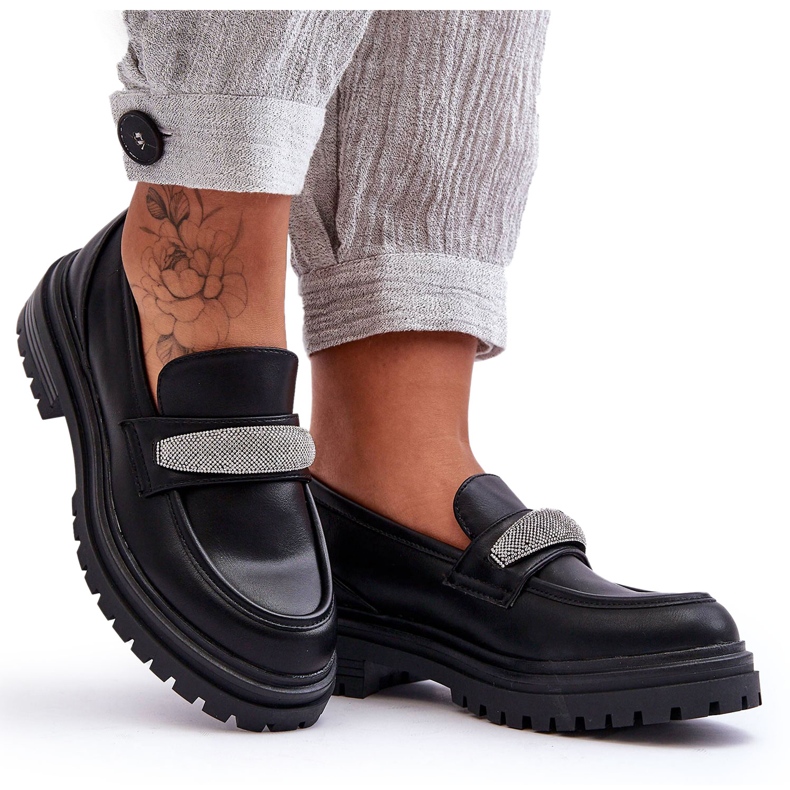 PG1 Arickas Chunky Black Leather Loafers med utsmyckning svart