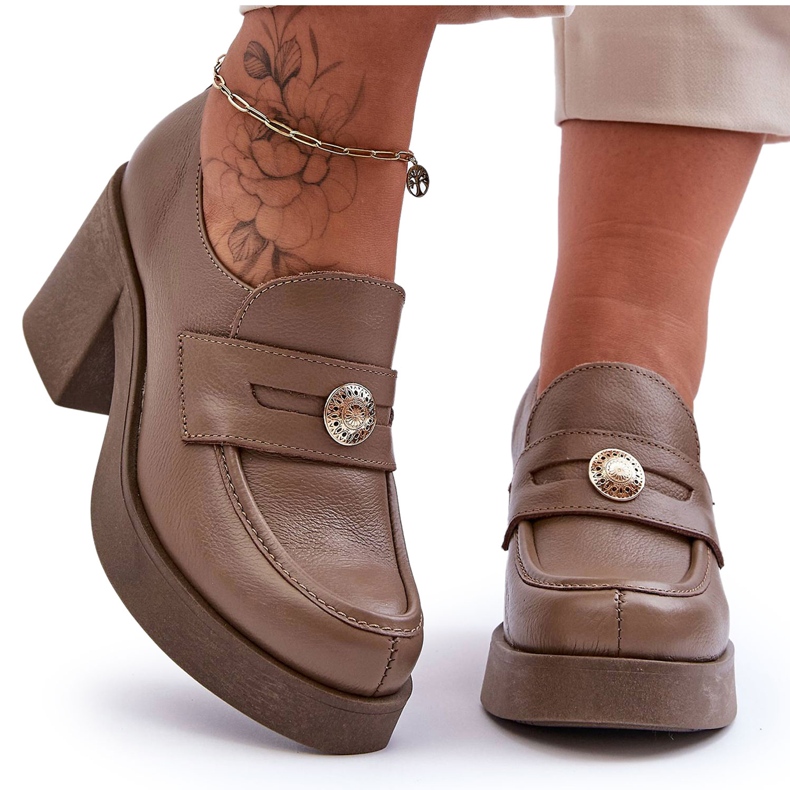 Lemar Kvinnors läderskor på klack Mörkbeige Dunadia