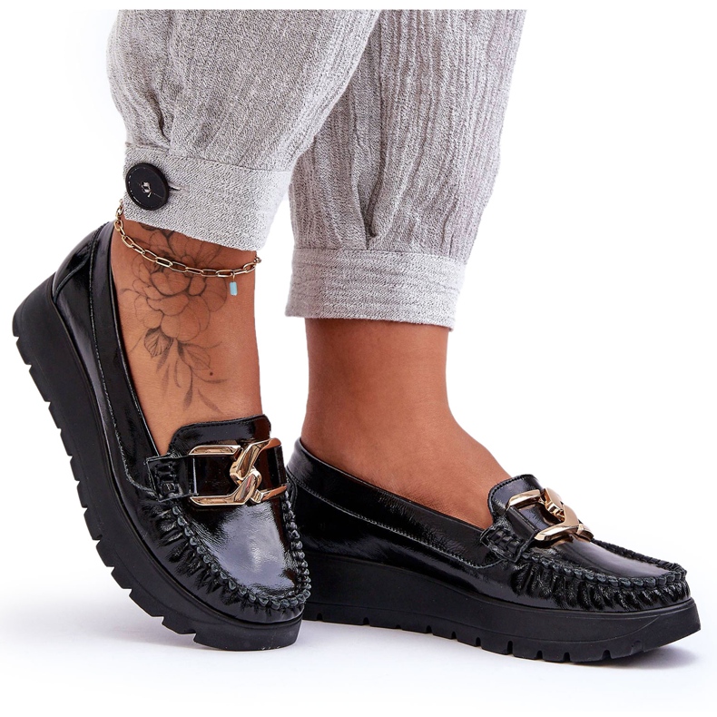 Lemar Svarta Desmond Leather Platform Loafers med utsmyckning