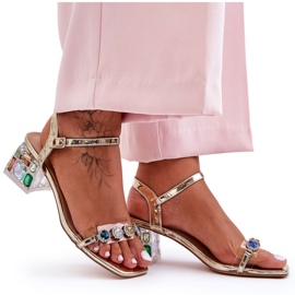 Damsandaler på höga klackar med kristaller Golden S.Barski MR1037-01 gyllene