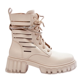 Fashionabla arbetsstövlar med en dekorativ rand Beige Rocky