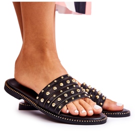 S.Barski Kvinnors lädertofflor med svart prydnad