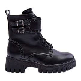 FD1 Carshen Black Embellished Worker Boots svart