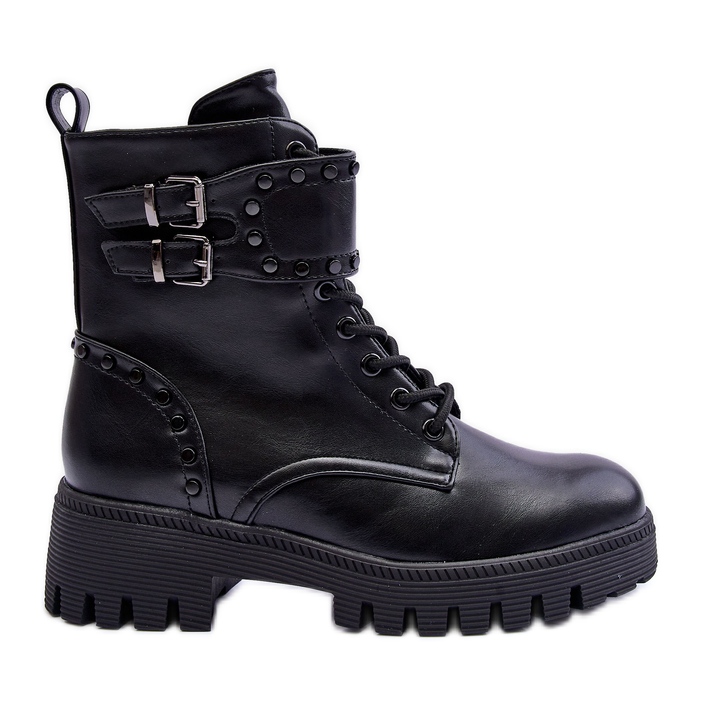FD1 Carshen Black Embellished Worker Boots svart