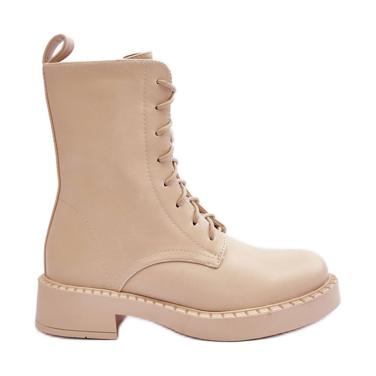 WS1 Ljusbeige Aganne Worker Boots med platt klack