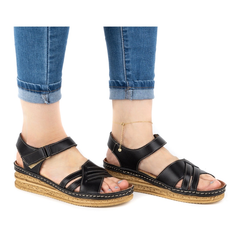 WASAK Bekväma damsandaler i läder 0658W svart