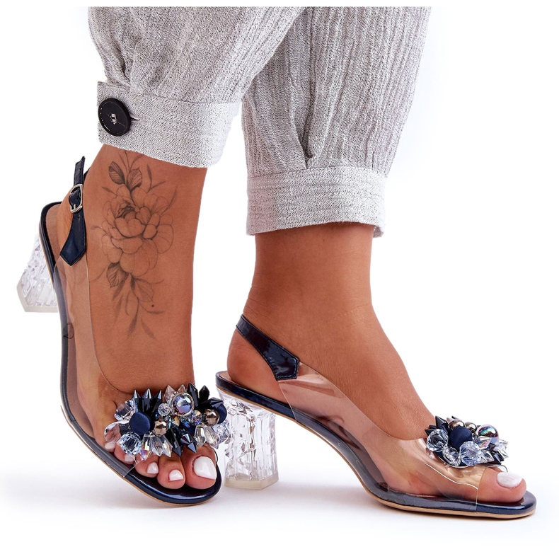 Sandaler dekorerade med marinblå klackar S.Barski MR1037-16 färglös