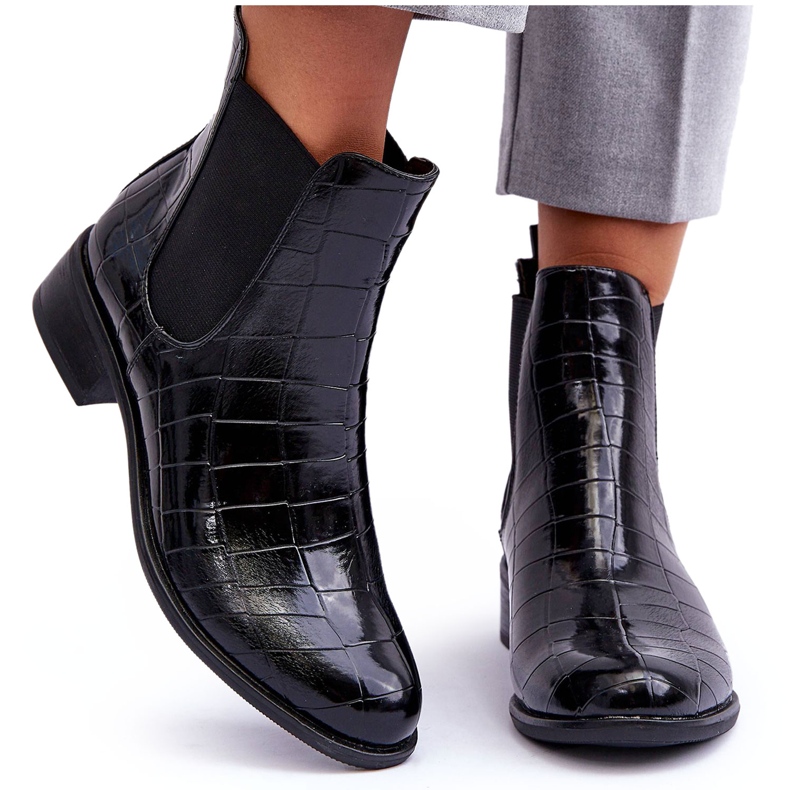 Läderstövlar Chelsea Boots Djurmönster Svart Daina