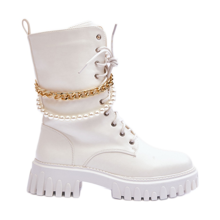 Läder Höga Arbetare Med Kedja Vit Nameer