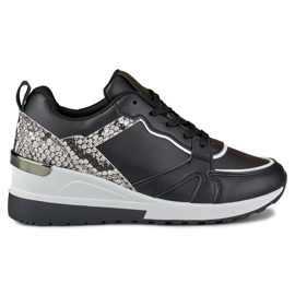 Svarta snörskor för kvinnor med låg kil