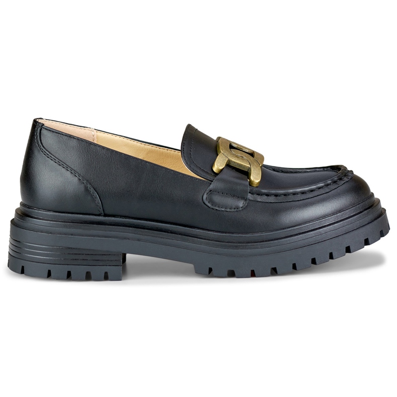 Svarta loafers med guldspänne