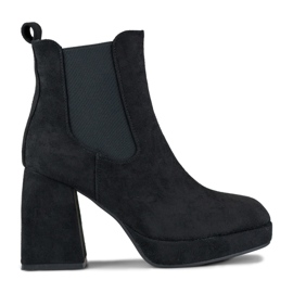 Svarta stövlar i mocka för kvinnor på hög klack beige