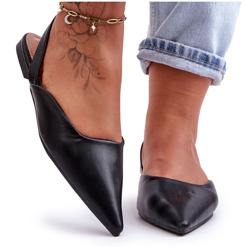 Kvinnors eko-läder glidande svarta ballerinor