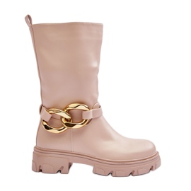 Läder platta klackstövlar Beige Diominna