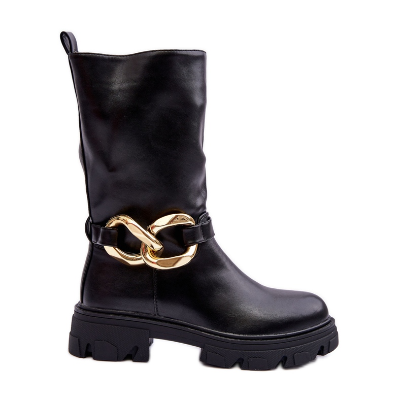 Läder platta klackstövlar Svart Diominna