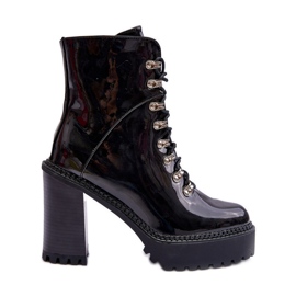 Lackade Chunky Heel Boots Svart Ikeshia