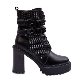 Läder Chunky High Heel Boots Svarta Cadabra dubbar