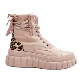 Platformstövlar i mocka för kvinnor, ljus beige rafter