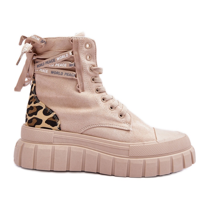 Platformstövlar i mocka för kvinnor, ljus beige rafter