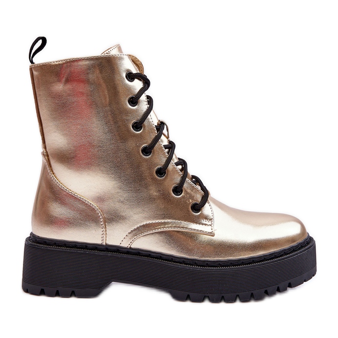 FB2 Läder Metallic Worker Boots Golden Teflorna gyllene