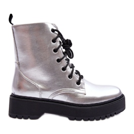 FB2 Läder Metallic Worker Boots Silver Teflorna
