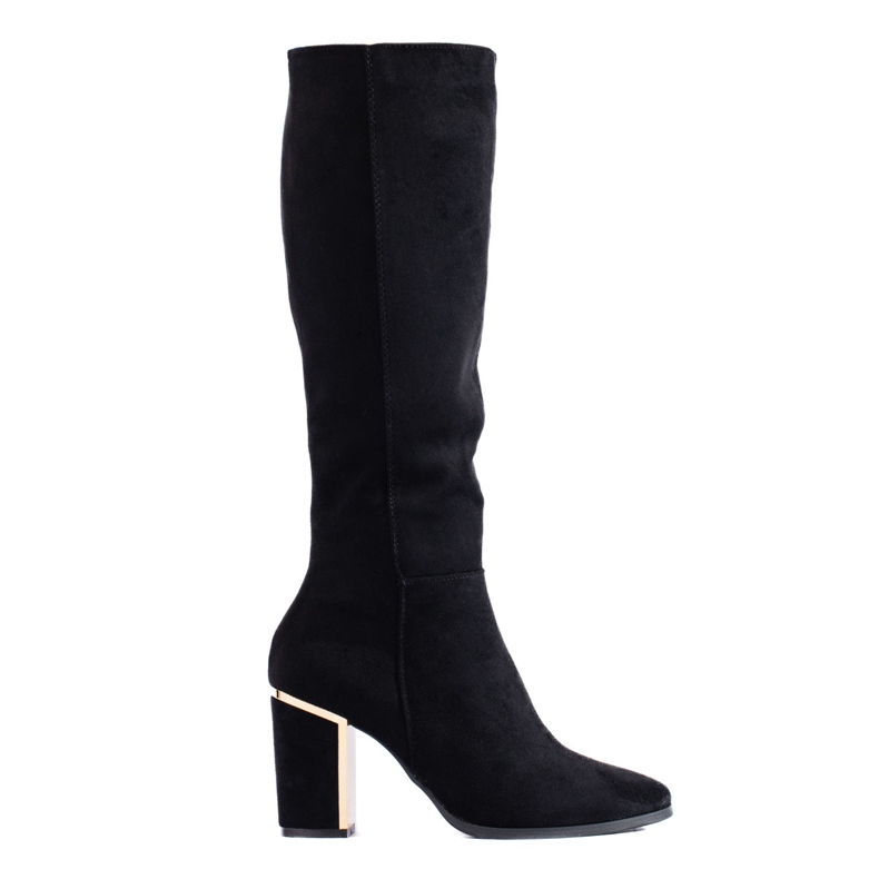 Svarta eleganta Shelovet-stövlar med högklackat mocka