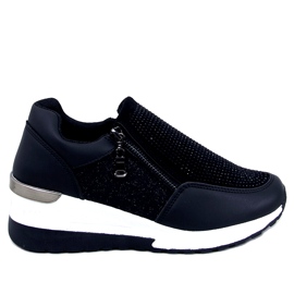 Glänsande svarta wedge sportsneakers för kvinnor