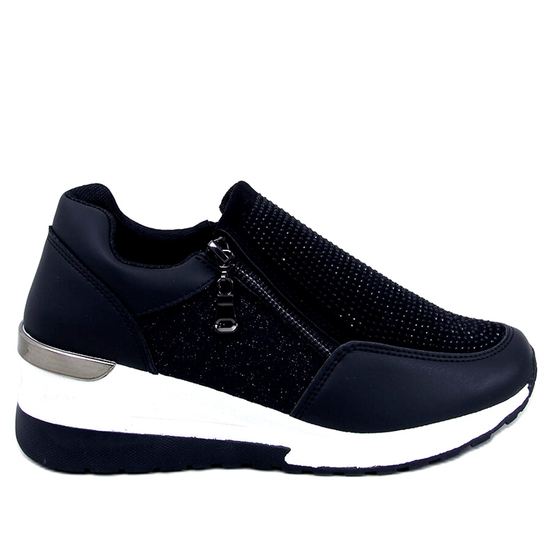 Glänsande svarta wedge sportsneakers för kvinnor