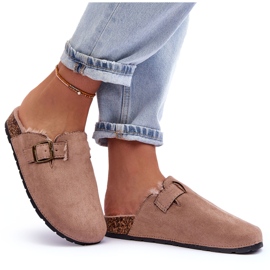 Beige mockaflip-flops för kvinnor med päls Haidamia