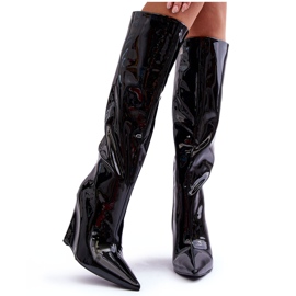Svarta Patent Wedge Boots Delinn