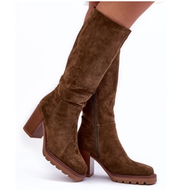 FJ1 Virdana Olive Stövlar i mocka med massiva klackar grön