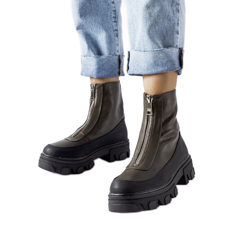 Mörkgröna massiva ankelboots med Morley-dragkedja