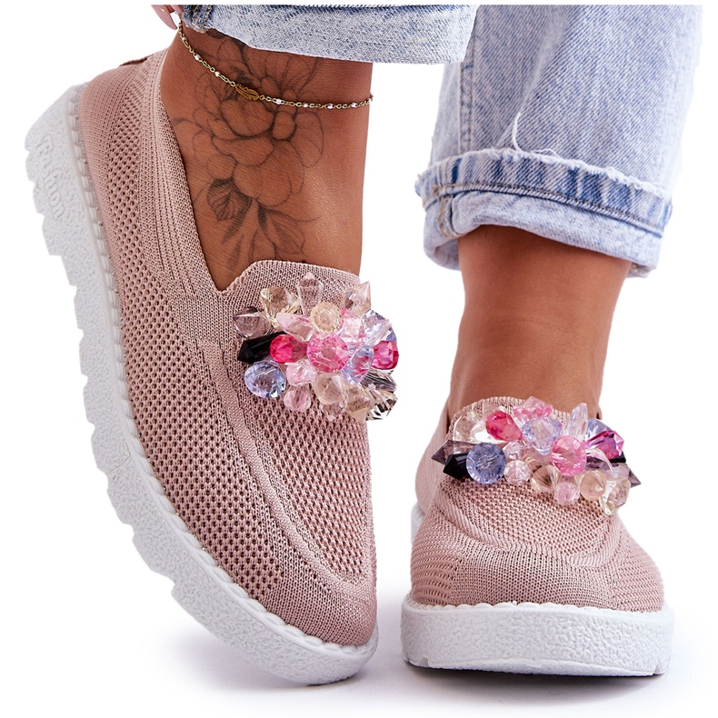 Slip-On Sneakers för kvinnor med dekoration, Rosa