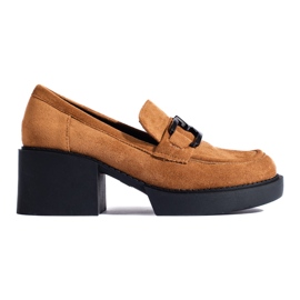 Shelovet högklackade kamelmockaskor för kvinnor brun