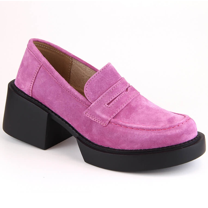 Skor i mocka i läder dam högklackade loafers fuchsia Filippo DP4685 rosa