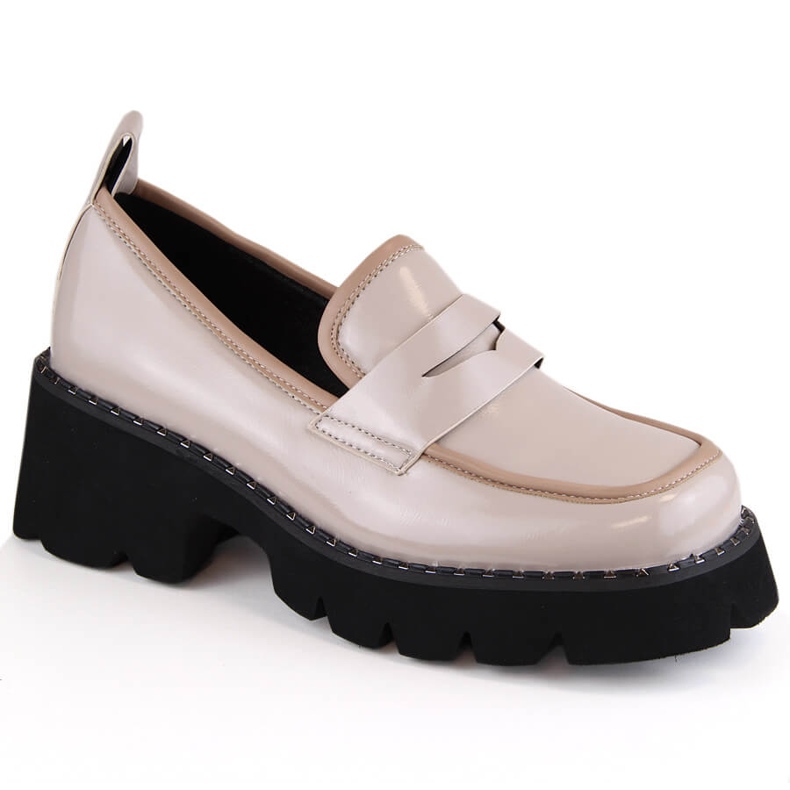 S.Barski Loafers i lack med hög klack och plattform, beige