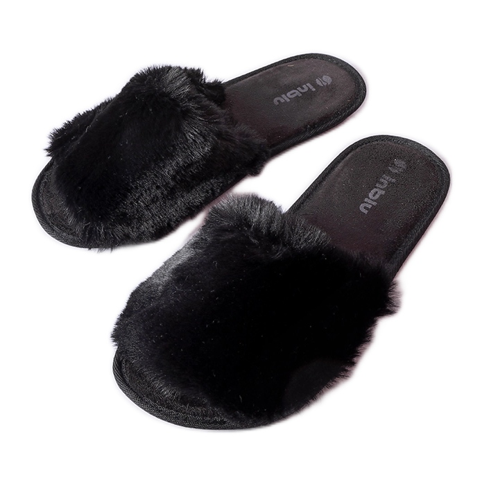 Inblu Giacomo svarta tofflor med päls