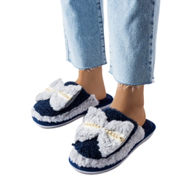 Marinblå och grå tofflor med rosett