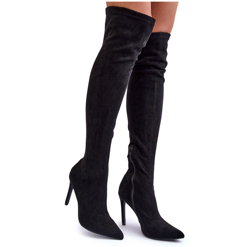Over-the-knee mockaboots med hög klack, Black Calfi svart