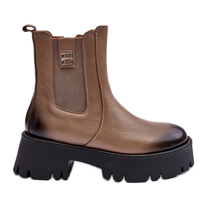 Chelsea-stövlar i läder på en massiv plattform, beige Lemar Lisencca