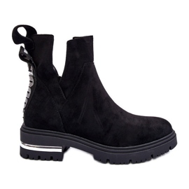 Platta stövlar i mocka med urskärningar, Svart Lamedella