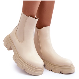 Chelsea-stövlar i läder med platt klack och plattform, ljusbeige Solita