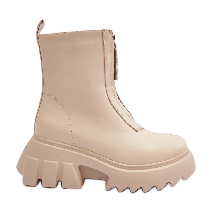 Beige Kusma ankelboots på en massiv plattform med dragkedja