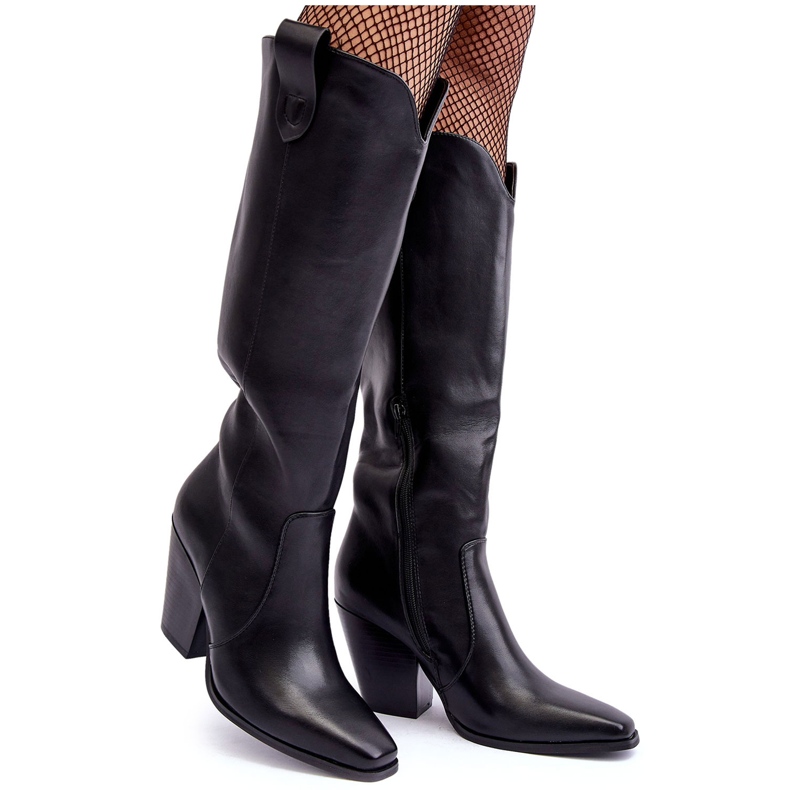 Cowboystövlar i läder på hög klack, svart Solera