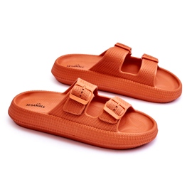 Damflip-flops i skum med orange remmar