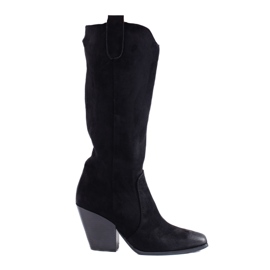 Shelovet högklackade cowboystövlar i svart mocka för kvinnor