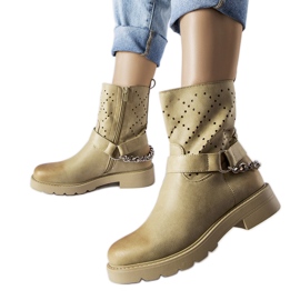 Gröna genombrutna ankelboots med Procopio-kedja beige