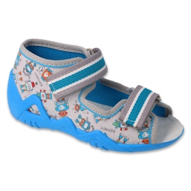 Befado barnsandaler med läderinlägg 350P043, grå med applikationer