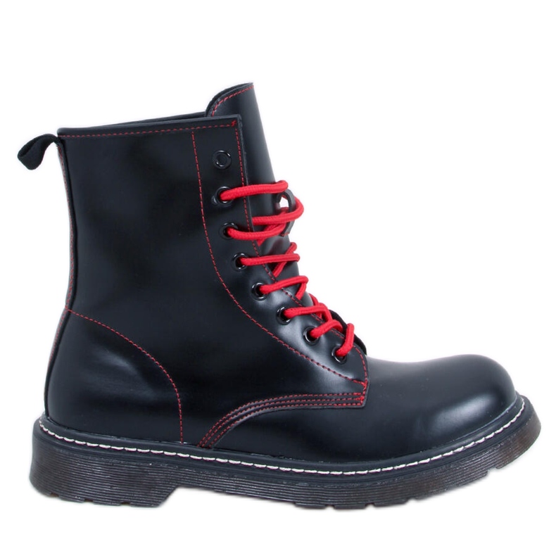 Ankelboots med snörning med färgglad Stuff Blackröd tråd svart